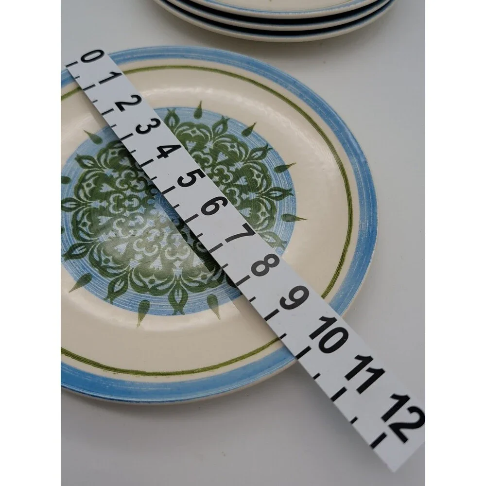 Vtg Royal Ironstone Cavalier Blue & Green Floral Dinner Plates Set Of 4 USA